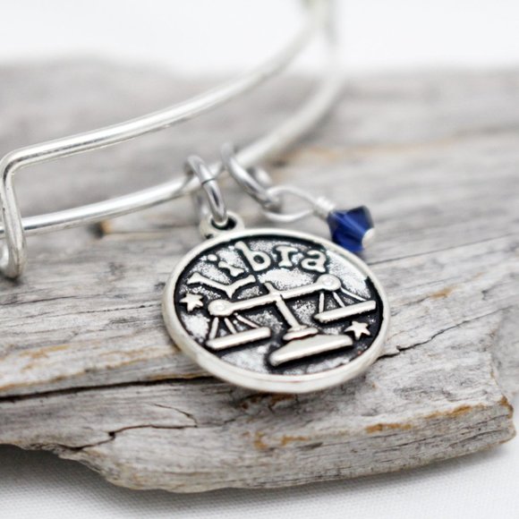 September Libra Adjustable Charm Bangle - Handmade Zodiac Bracelet - Picture 5 of 12